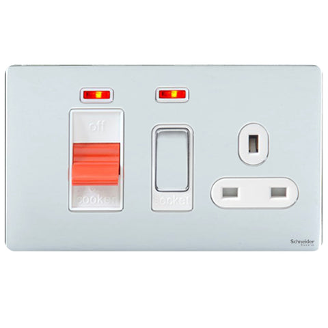 GU4401WPC Ultimate screwless flat plate polished chrome white insert 45A cooker control unit + neon