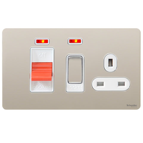 GU4401WPN Ultimate screwless flat plate pearl nickel white insert 45A cooker control unit + neon