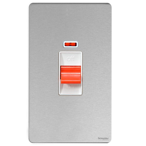 GU4421WSS Ultimate screwless flat plate stainless steel white insert 2 gang 50A DP plate switch + neon