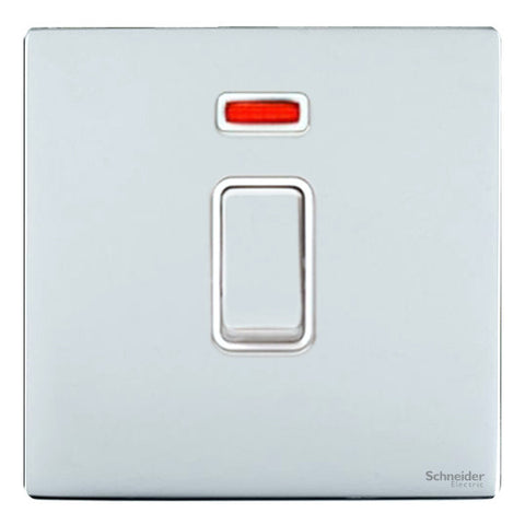 GU4431WPC Ultimate screwless flat plate polished chrome white insert 1 gang 32A DP plate switch + neon
