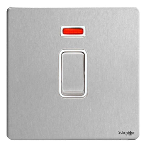 GU4431WSS Ultimate screwless flat plate stainless steel white insert 1 gang 32A DP plate switch + neon