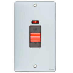 GU4521BPC Ultimate low profile polished chrome black insert 2 gang 50A DP plate switch + neon