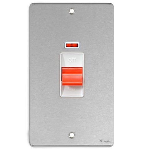 GU4521WBC Ultimate low profile brushed chrome white insert 2 gang 50A DP plate switch + neon