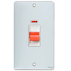 GU4521WPC Ultimate low profile polished chrome white insert 2 gang 50A DP plate switch + neon