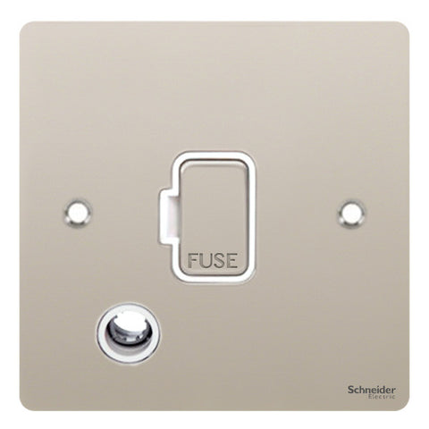 GU5203WPN Ultimate flat plate pearl nickel white insert 13A unswitched + flex outlet fused connection unit