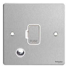 GU5203WSS Ultimate flat plate stainless steel white insert 13A unswitched + flex outlet fused connection unit