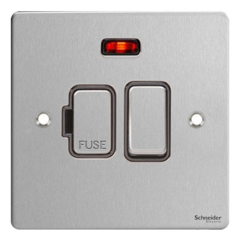 GU5211BSS Ultimate flat plate stainless steel black insert 13A switched + neon fused connection unit