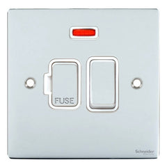 GU5211WPC Ultimate flat plate polished chrome white insert 13A switched + neon fused connection unit