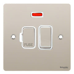 GU5211WPN Ultimate flat plate pearl nickel white insert 13A switched + neon fused connection unit