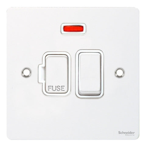 GU5211WPW Ultimate flat plate white metal white insert 13A switched + neon fused connection unit