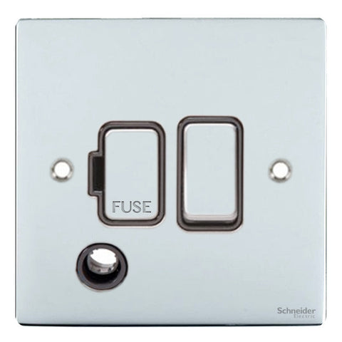 GU5213BPC Ultimate flat plate polished chrome black insert 13A switched + flex outlet fused connection unit