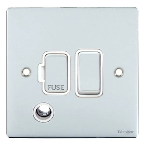 GU5213WPC Ultimate flat plate polished chrome white insert 13A switched + flex outlet fused connection unit