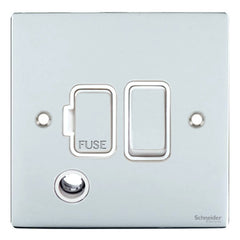 GU5213WPC Ultimate flat plate polished chrome white insert 13A switched + flex outlet fused connection unit