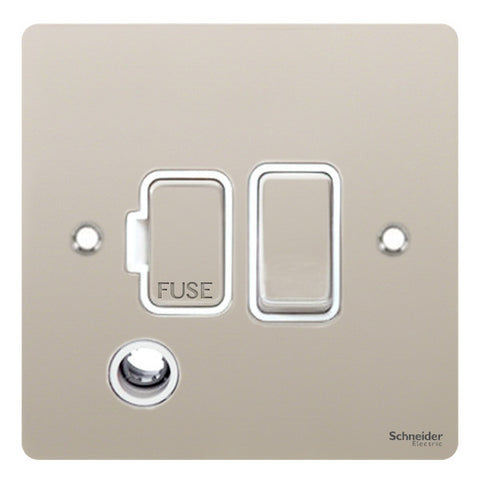 GU5213WPN Ultimate flat plate pearl nickel white insert 13A switched + flex outlet fused connection unit