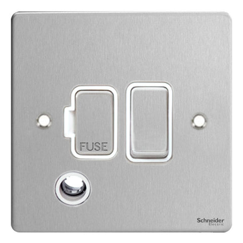 GU5213WSS Ultimate flat plate stainless steel white insert 13A switched + flex outlet fused connection unit