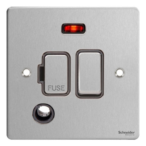 GU5214BSS Ultimate flat plate stainless steel black insert 13A switched + neon + flex outlet fused connection unit