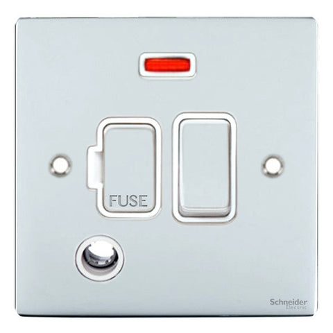 GU5214WPC Ultimate flat plate polished chrome white insert 13A switched + neon + flex outlet fused connection unit