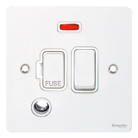 GU5214WPW Ultimate flat plate white metal white insert 13A switched + neon + flex outlet fused connection unit
