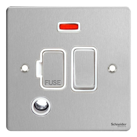 GU5214WSS Ultimate flat plate stainless steel white insert 13A switched + neon + flex outlet fused connection unit