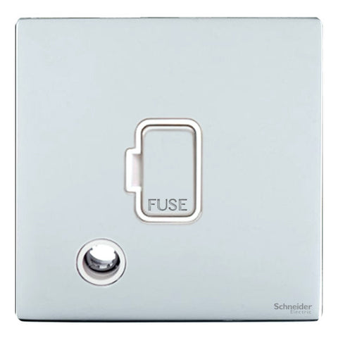 GU5403WPC Ultimate screwless flat plate polished chrome white insert 13A unswitched + flex outlet fused connection unit