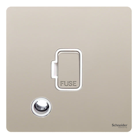 GU5403WPN Ultimate screwless flat plate pearl nickel white insert 13A unswitched + flex outlet fused connection unit