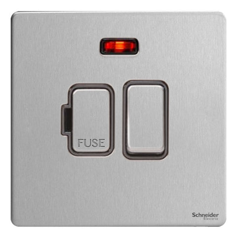GU5411BSS Ultimate screwless flat plate stainless steel black insert 13A switched + neon fused connection unit