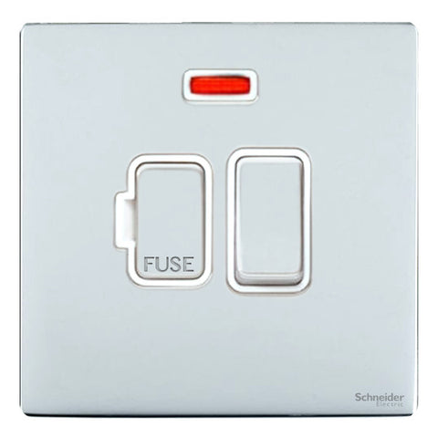 GU5411WPC Ultimate screwless flat plate polished chrome white insert 13A switched + neon fused connection unit