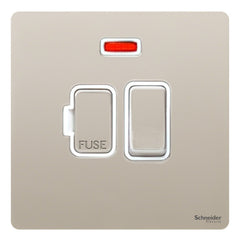 GU5411WPN Ultimate screwless flat plate pearl nickel white insert 13A switched + neon fused connection unit