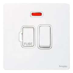 GU5411WPW Ultimate screwless flat plate white metal white insert 13A switched + neon fused connection unit