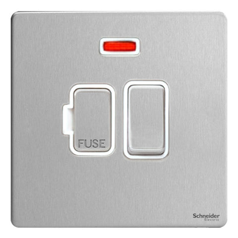 GU5411WSS Ultimate screwless flat plate stainless steel white insert 13A switched + neon fused connection unit
