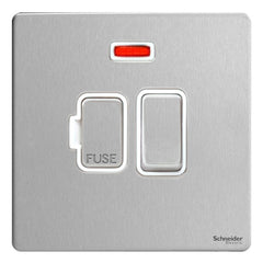 GU5411WSS Ultimate screwless flat plate stainless steel white insert 13A switched + neon fused connection unit