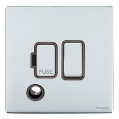GU5413BPC Ultimate screwless flat plate polished chrome black insert 13A switched + flex outlet fused connection unit