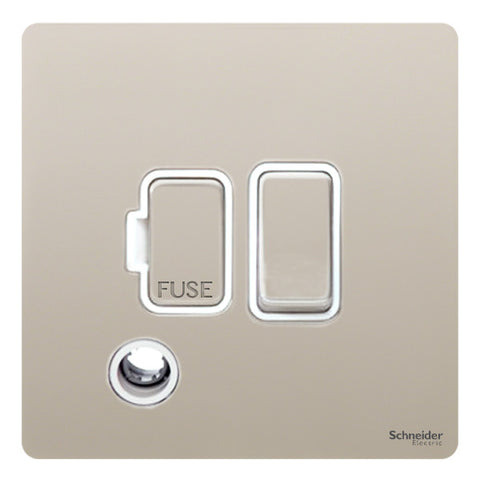 GU5413WPN Ultimate screwless flat plate pearl nickel white insert 13A switched + flex outlet fused connection unit
