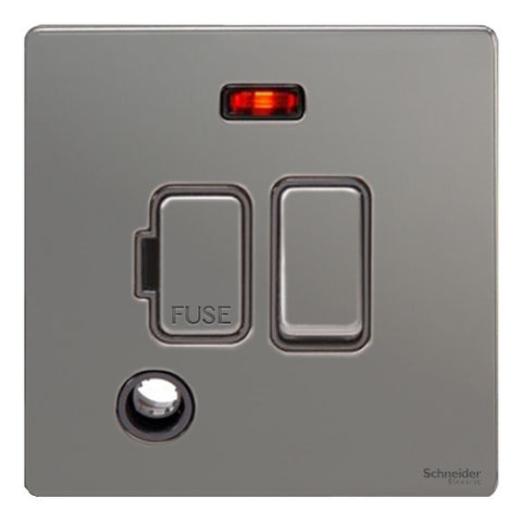 GU5414BBN Ultimate screwless flat plate black nickel black insert 13A switched + neon + flex outlet fused connection unit