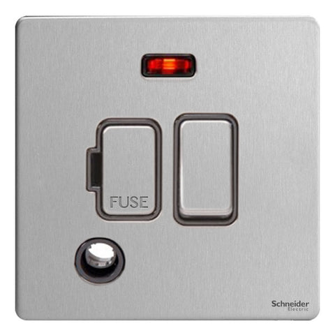 GU5414BSS Ultimate screwless flat plate stainless steel black insert 13A switched + neon + flex outlet fused connection unit