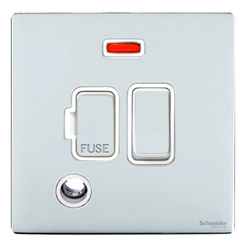 GU5414WPC Ultimate screwless flat plate polished chrome white insert 13A switched + neon + flex outlet fused connection unit