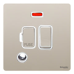 GU5414WPN Ultimate screwless flat plate pearl nickel white insert 13A switched + neon + flex outlet fused connection unit