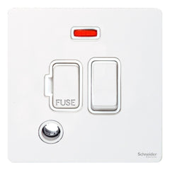 GU5414WPW Ultimate screwless flat plate white metal white insert 13A switched + neon + flex outlet fused connection unit