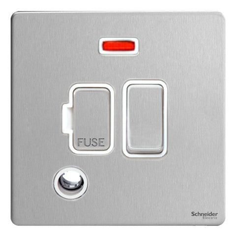 GU5414WSS Ultimate screwless flat plate stainless steel white insert 13A switched + neon + flex outlet fused connection unit