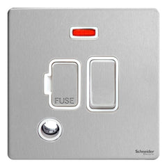 GU5414WSS Ultimate screwless flat plate stainless steel white insert 13A switched + neon + flex outlet fused connection unit