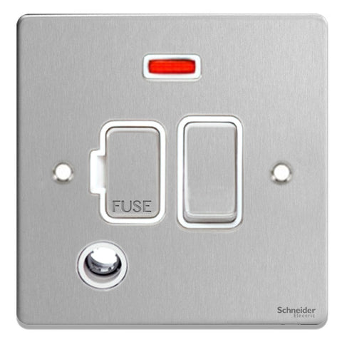 GU5514WBC Ultimate low profile brushed chrome white insert 13A switched + neon + flex outlet fused connection unit