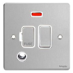 GU5514WBC Ultimate low profile brushed chrome white insert 13A switched + neon + flex outlet fused connection unit