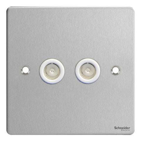 GU7220WSS Ultimate flat plate stainless steel white insert Twin TV/FM co-axial