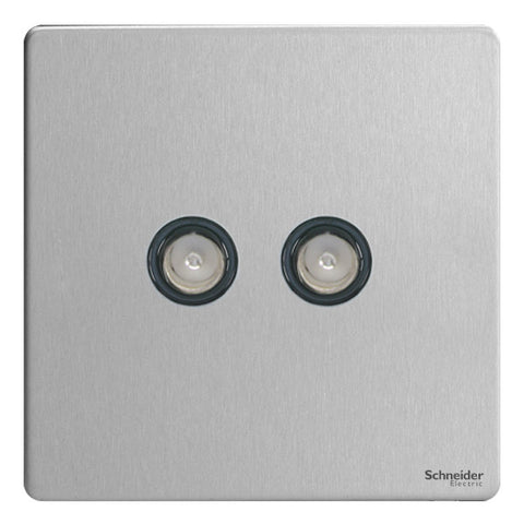 GU7420BSS Ultimate screwless flat plate stainless steel black insert twin TV/FM co-axial