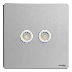 GU7420WSS Ultimate screwless flat plate stainless steel white insert twin TV/FM co-axial