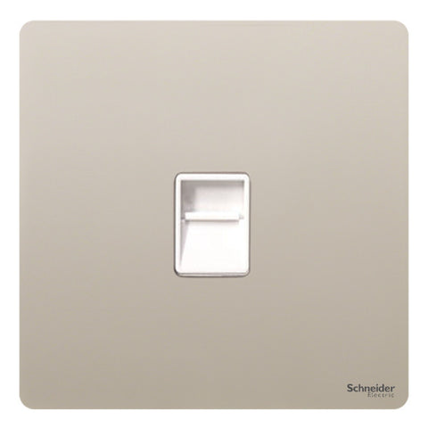 GU7451WPN Ultimate screwless flat plate pearl nickel white insert Single RJ11 telephone/data outlet