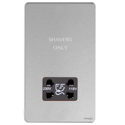 GU7490BSS Ultimate screwless flat plate stainless steel black insert 115/230V dual voltage shaver socket