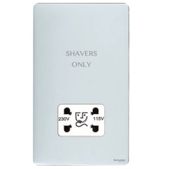 GU7490WPC Ultimate screwless flat plate polished chrome white insert 115/230V dual voltage shaver socket