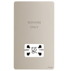 GU7490WPN Ultimate screwless flat plate pearl nickel white insert 115/230V dual voltage shaver socket