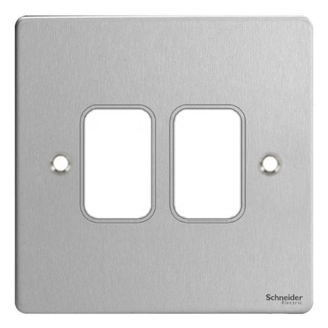 GUG02GSS Ultimate grid flat cover plate stainless steel 2 gang (c/w mounting frame)